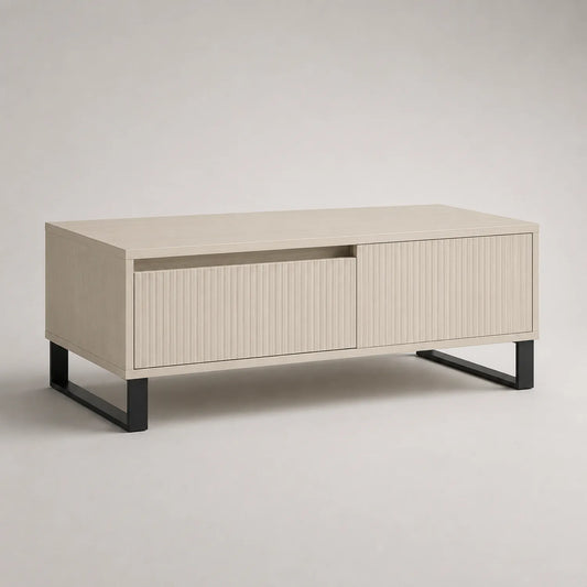 Rechteckiger Couchtisch Holz Beige mit Metallbeinen