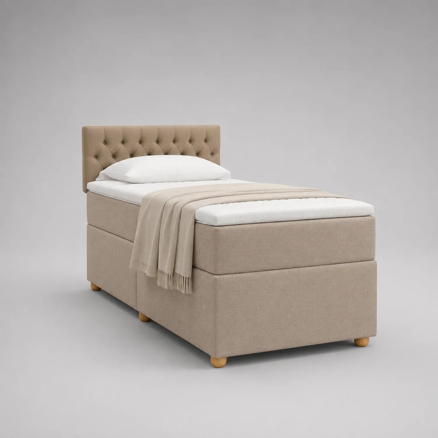 Einzelbett mit Kopfteil Polster Beige 200x100cm