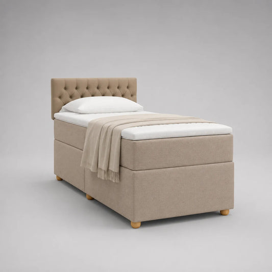 Einzelbett mit Kopfteil Polster Beige 200x100cm