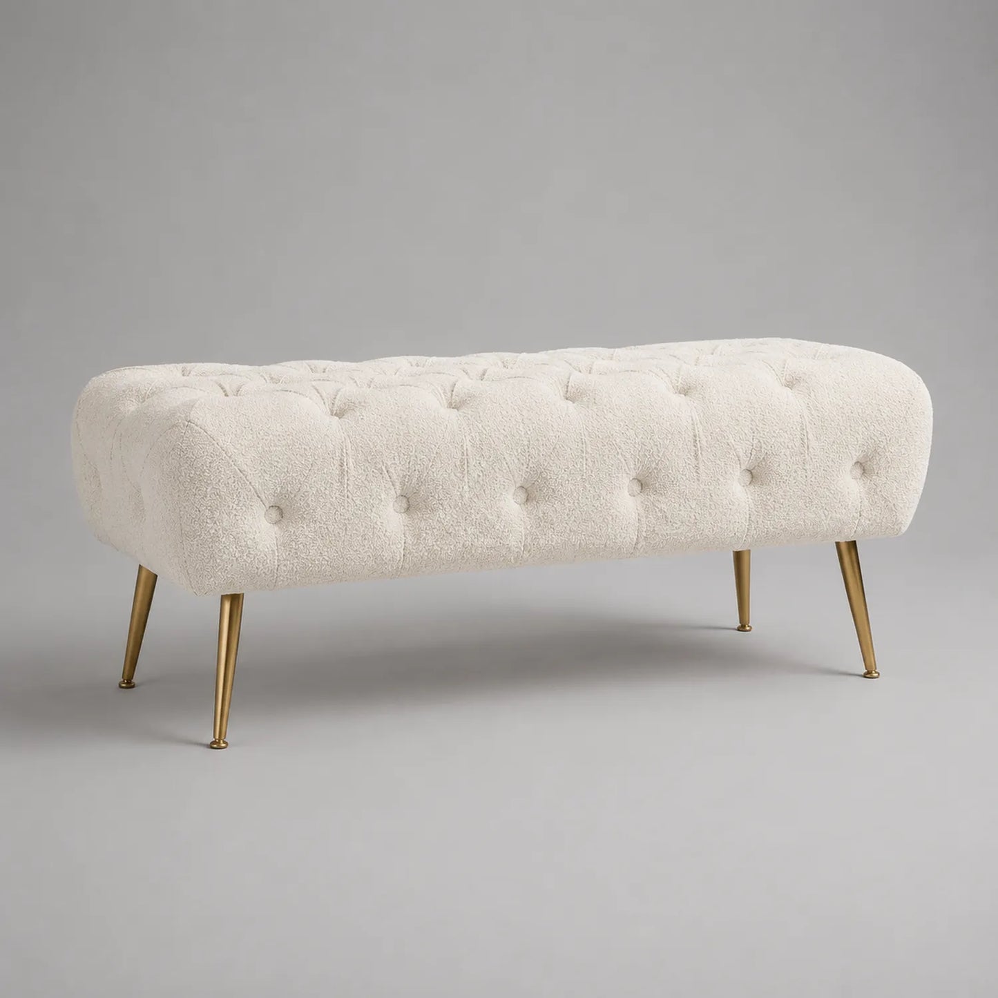 Polsterbank Bouclé Creme mit Metallbeinen 120x40x45cm
