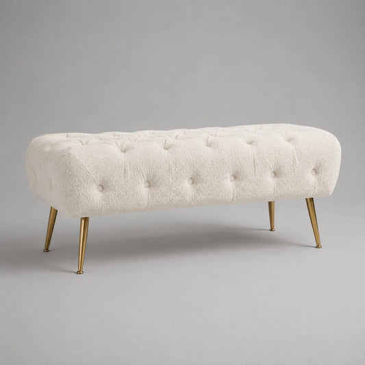 Polsterbank Bouclé Creme mit Metallbeinen 120x40x45cm