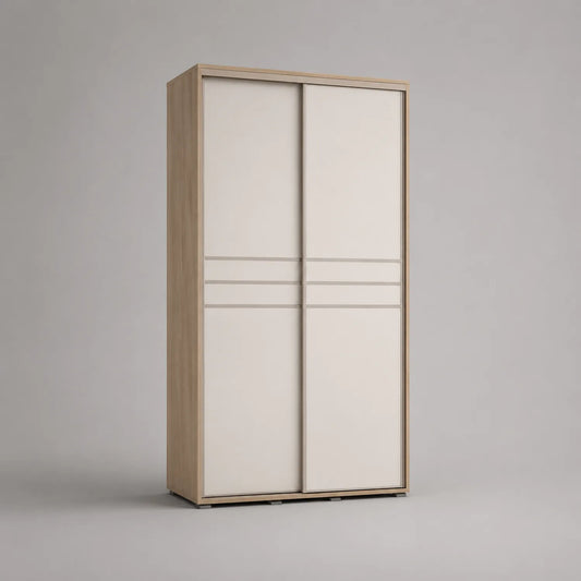 Schiebetürenschrank 2 Türen Holzfurnier Beige 200x120x60cm