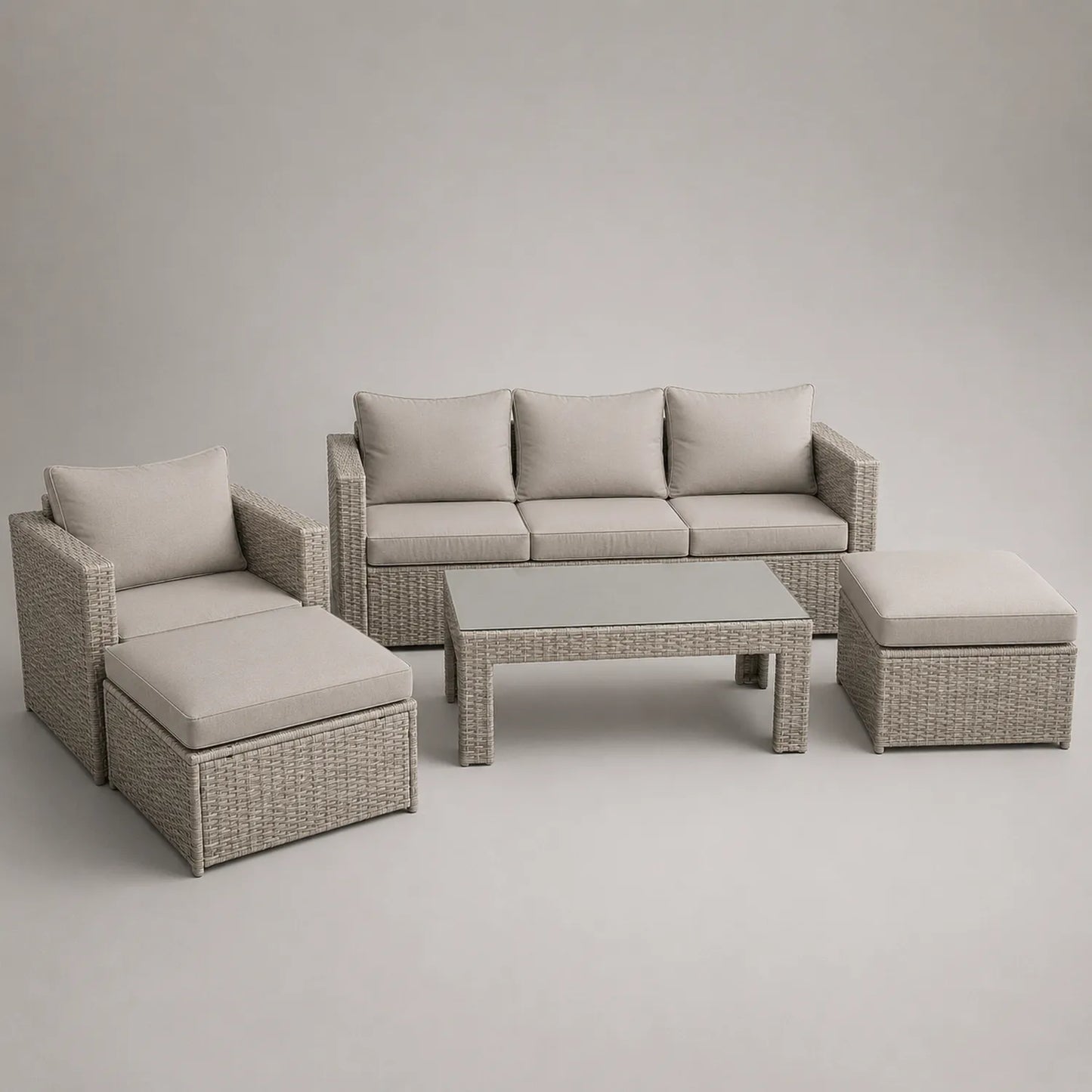 Polyrattan Gartenmöbel Set mit 3-Sitzer Sofa, Sessel, Hocker und Tisch