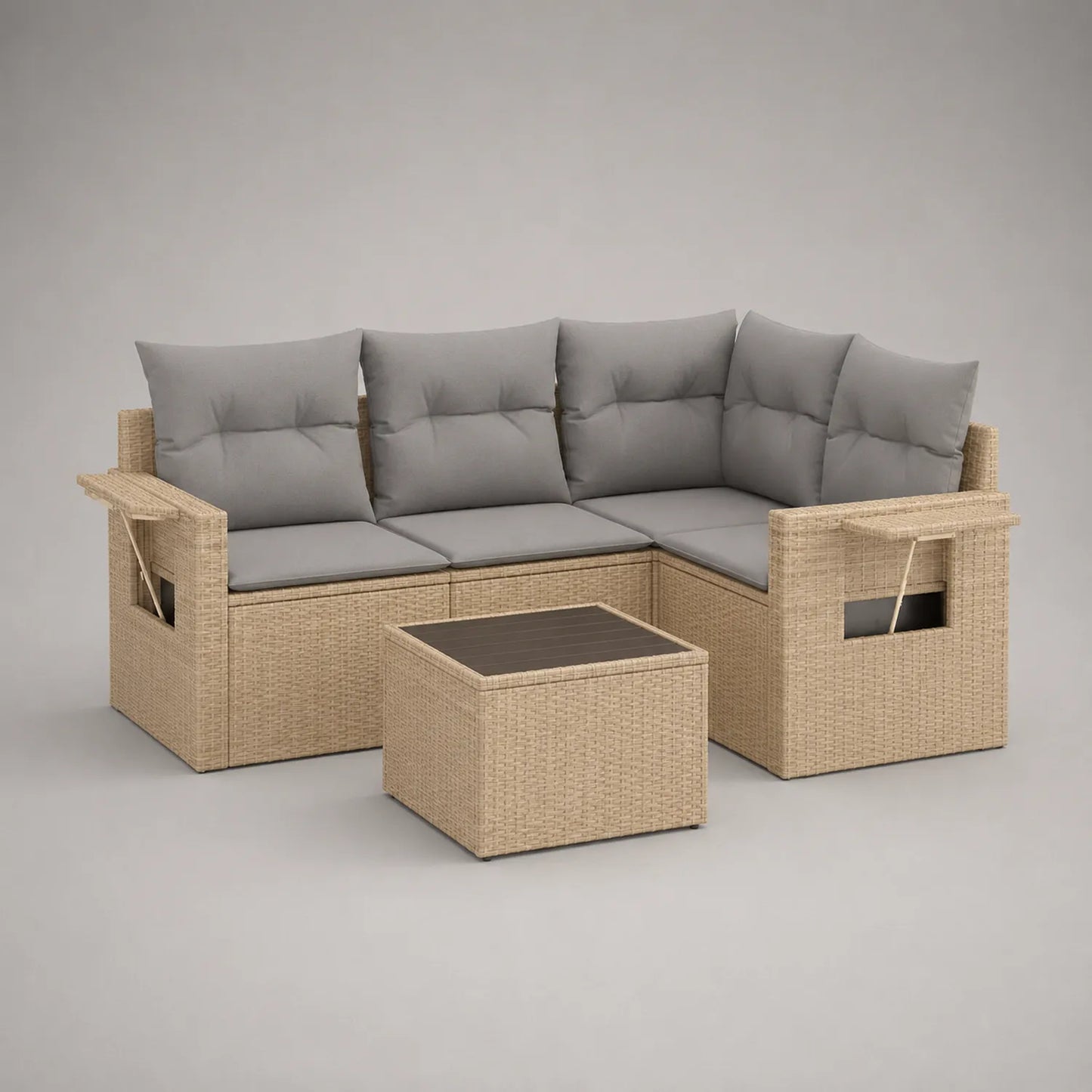 Polyrattan Ecksofa Set mit Tisch Beige Grau