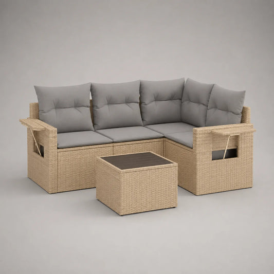 Polyrattan Ecksofa Set mit Tisch Beige Grau