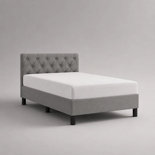 Einzelbett mit Kopfteil Stoff Grau 200x90 cm