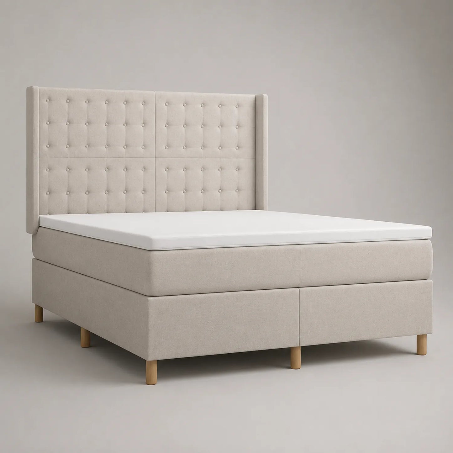 Boxspringbett 180x200 cm Stoff Hellgrau mit Kaltschaumpolsterung und Holzfüßen