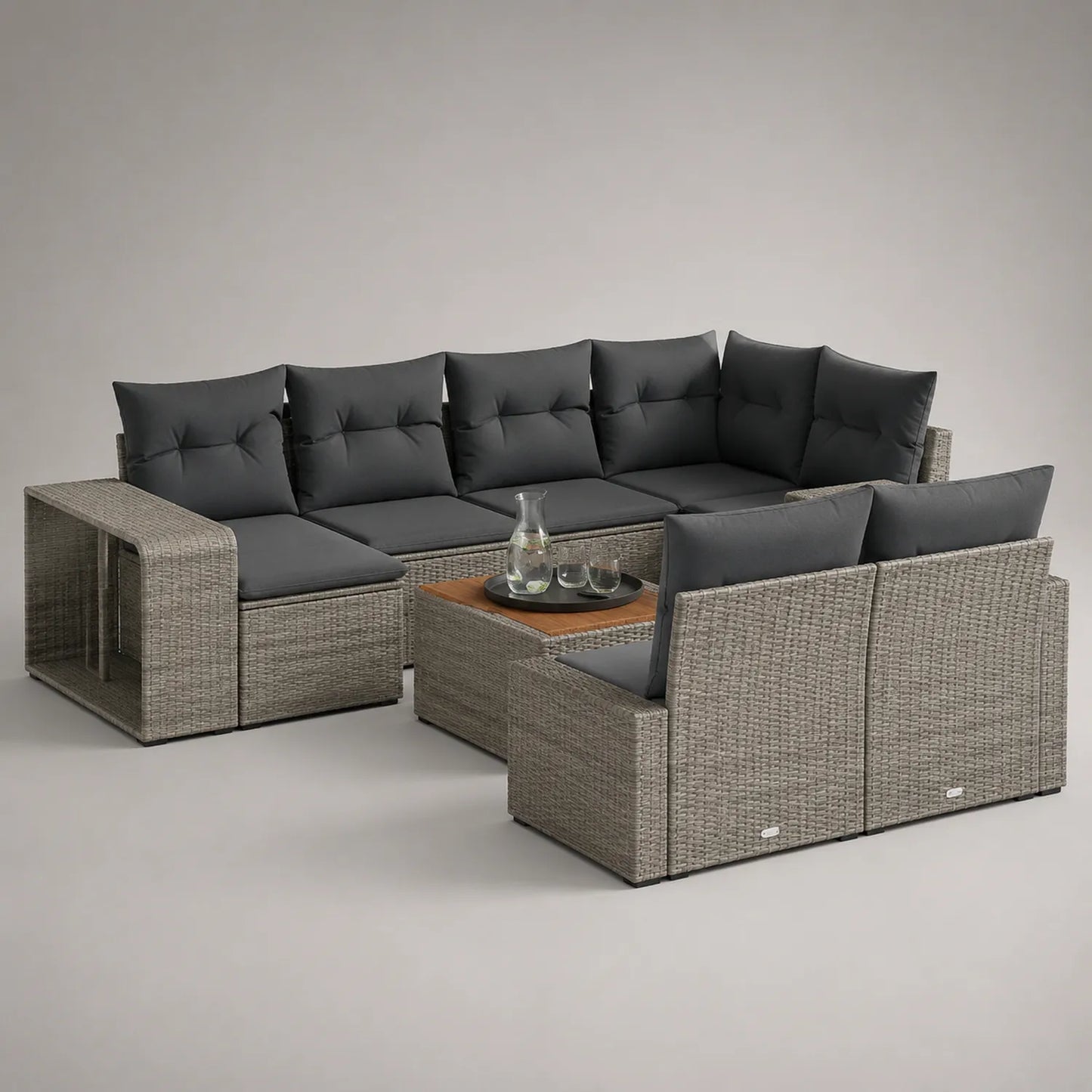 Gartenmöbel Set Rattan-Sofa 7-teilig Polyethylen Grau