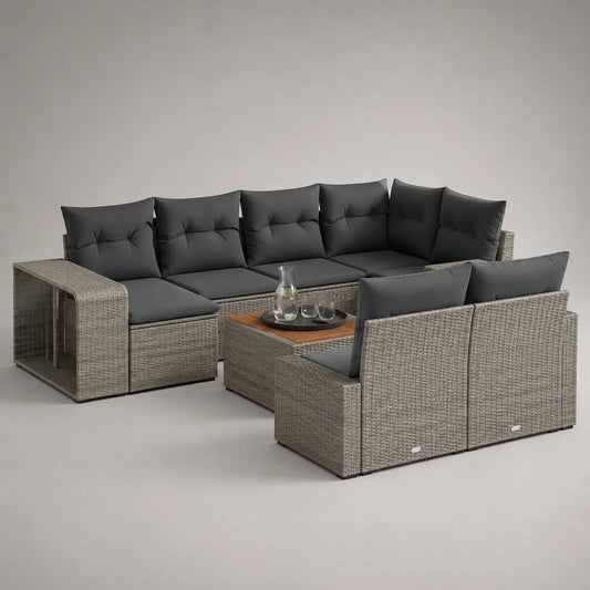 Gartenmöbel Set Rattan-Sofa 7-teilig Polyethylen Grau