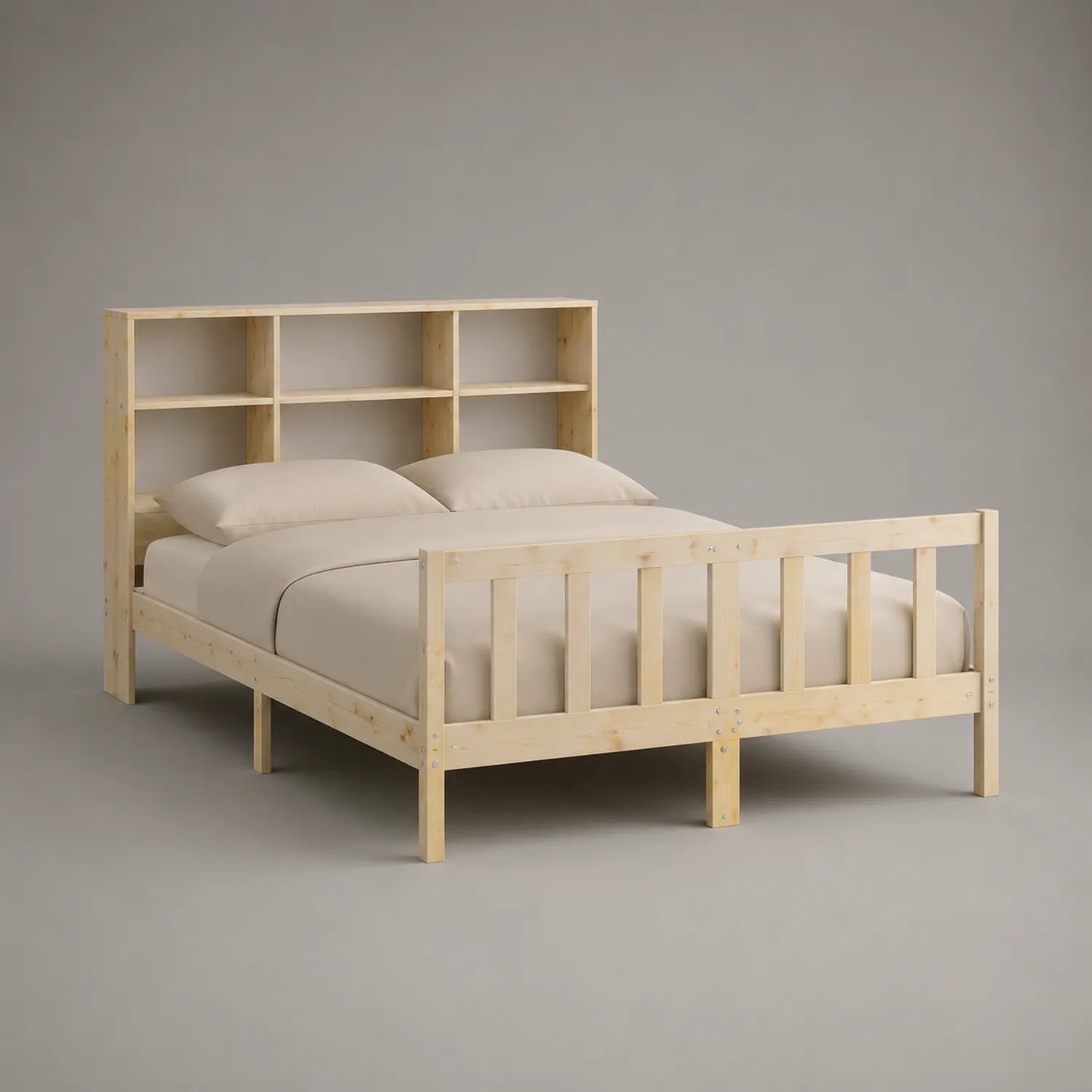 Holzbett mit Regal-Kopfteil und Matratze 200x160 cm