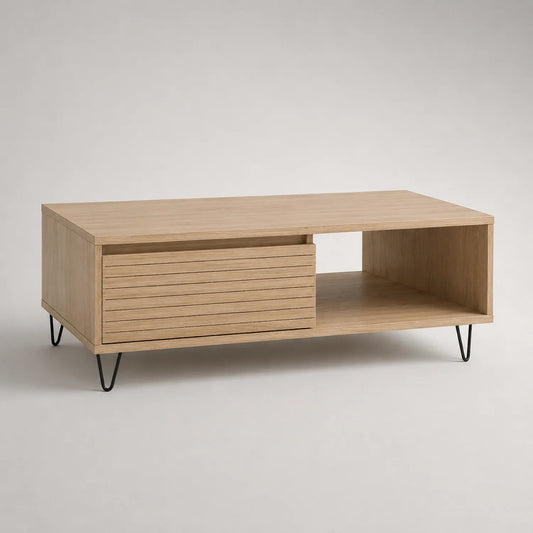 Eiche Couchtisch mit schwarzen Metallbeinen