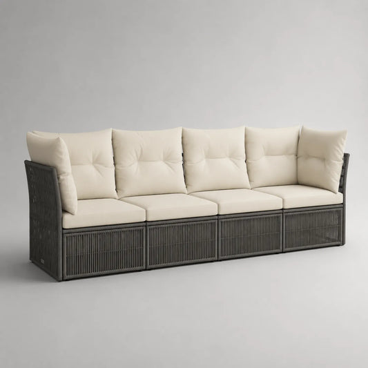 4-Sitzer Rattan Gartensofa mit Polster in Beige