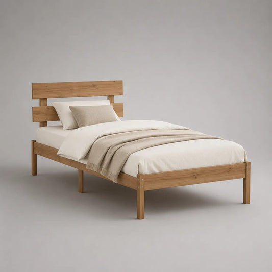 Einzelbett aus Eichenholz mit Matratze und Kissen 200x90 cm Natur
