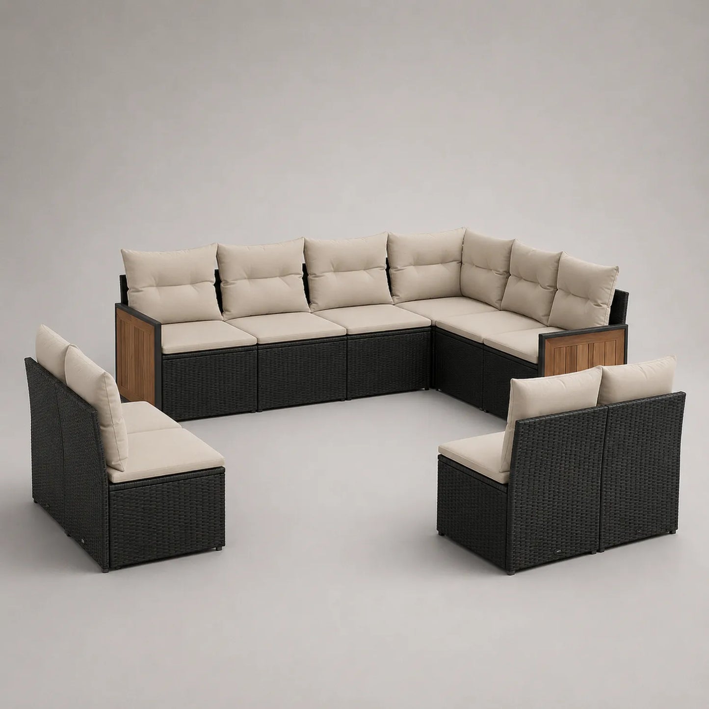 Rattan Gartensofa-Set mit Aluminiumrahmen und Polyesterkissen, Beige/Schwarz