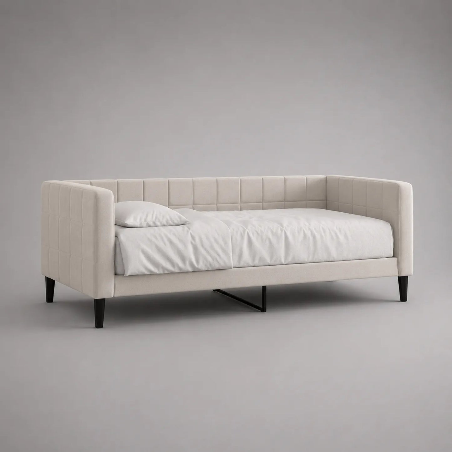 Tagesbett Einzelbett 200x90cm Samt Beige Massivholz