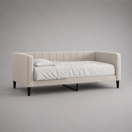 Tagesbett Einzelbett 200x90cm Samt Beige Massivholz