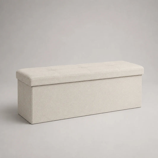Sitzbank mit Stauraum aus Leinengewebe Beige 100x40x45cm