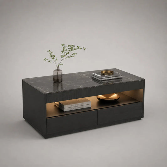 Holz Couchtisch mit Marmoroberfläche Grau 120x60x45 cm