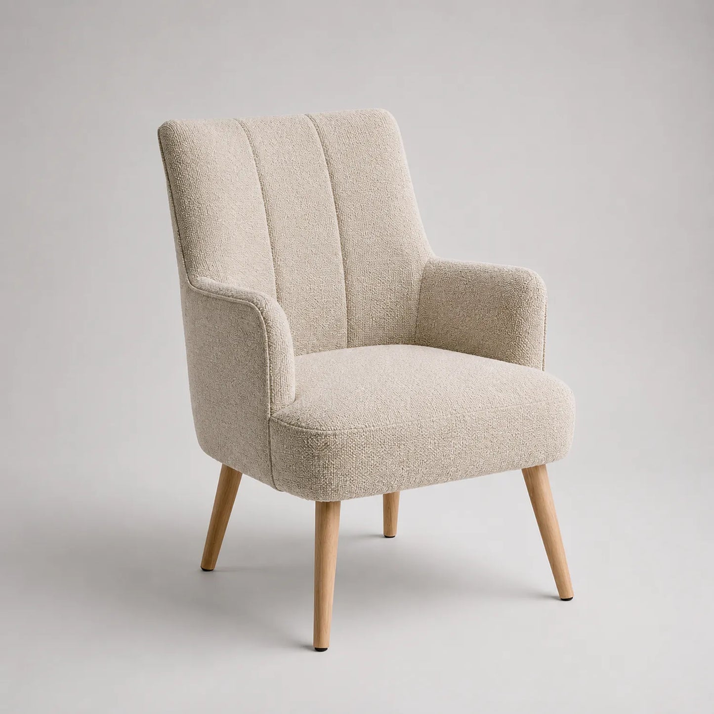 Polstersessel Bouclé Beige mit Holzbeinen