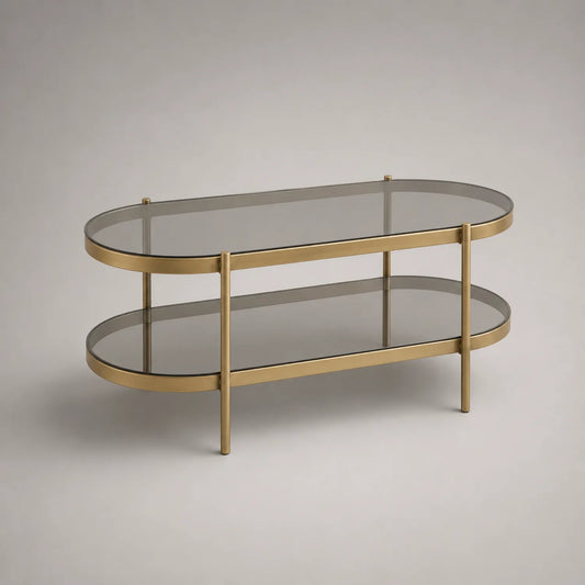 Ovaler Couchtisch aus Glas mit Metallrahmen, 120 x 60 x 45 cm, Gold