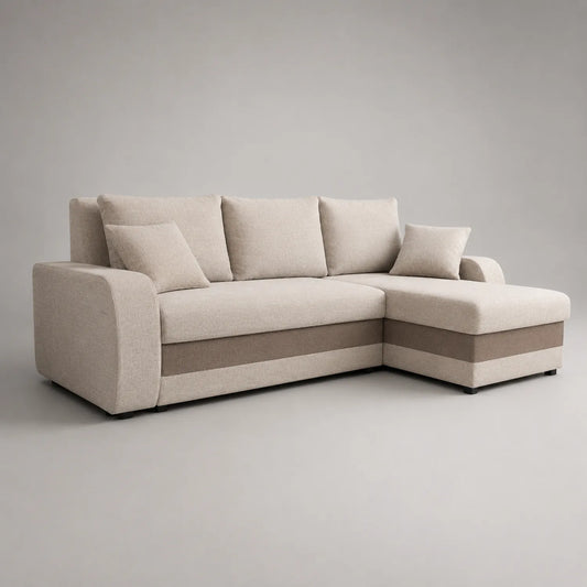Ecksofa mit Ottomane aus Polyester Beige/Braun
