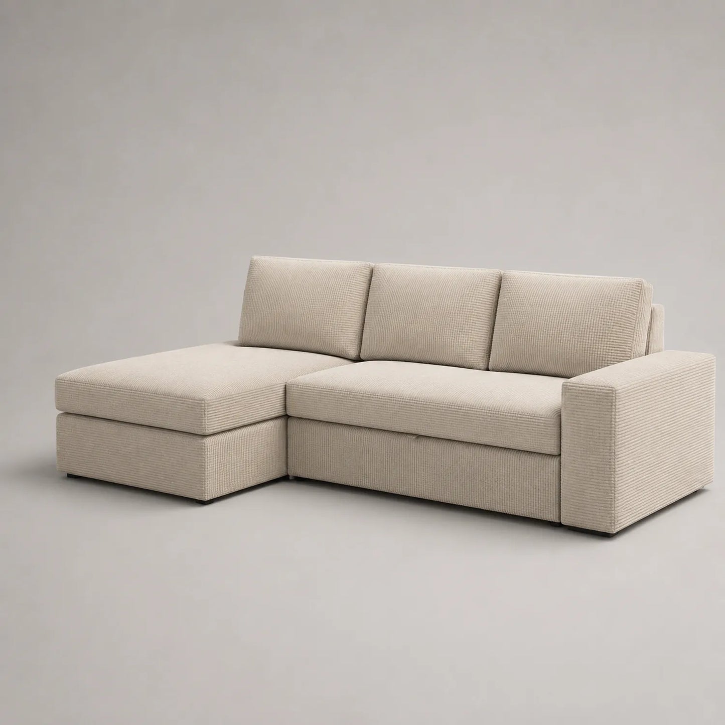 Cord Ecksofa mit Ottomane in Beige 250x150x85 cm