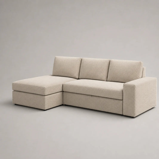 Cord Ecksofa mit Ottomane in Beige 250x150x85 cm