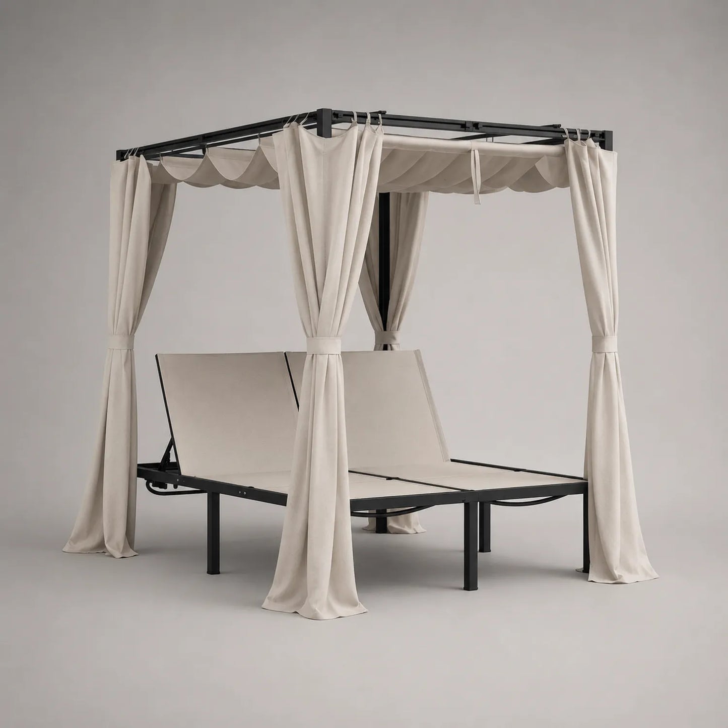 Stahl Outdoor Doppelliege mit Baldachin Beige