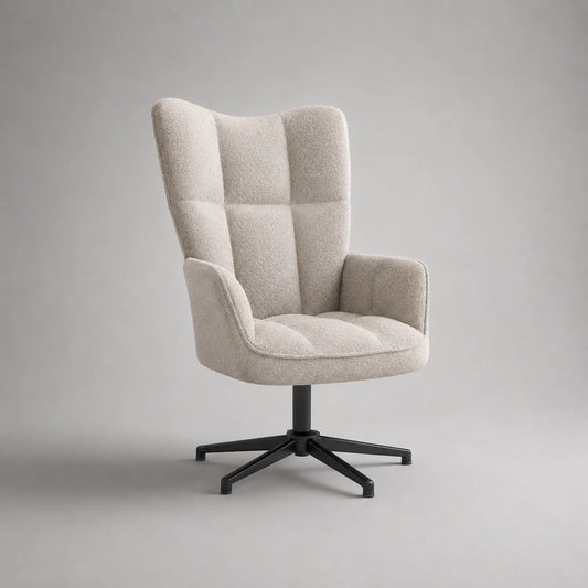 Drehbarer Sessel mit Polyestergewebe und Metallfuß in Beige