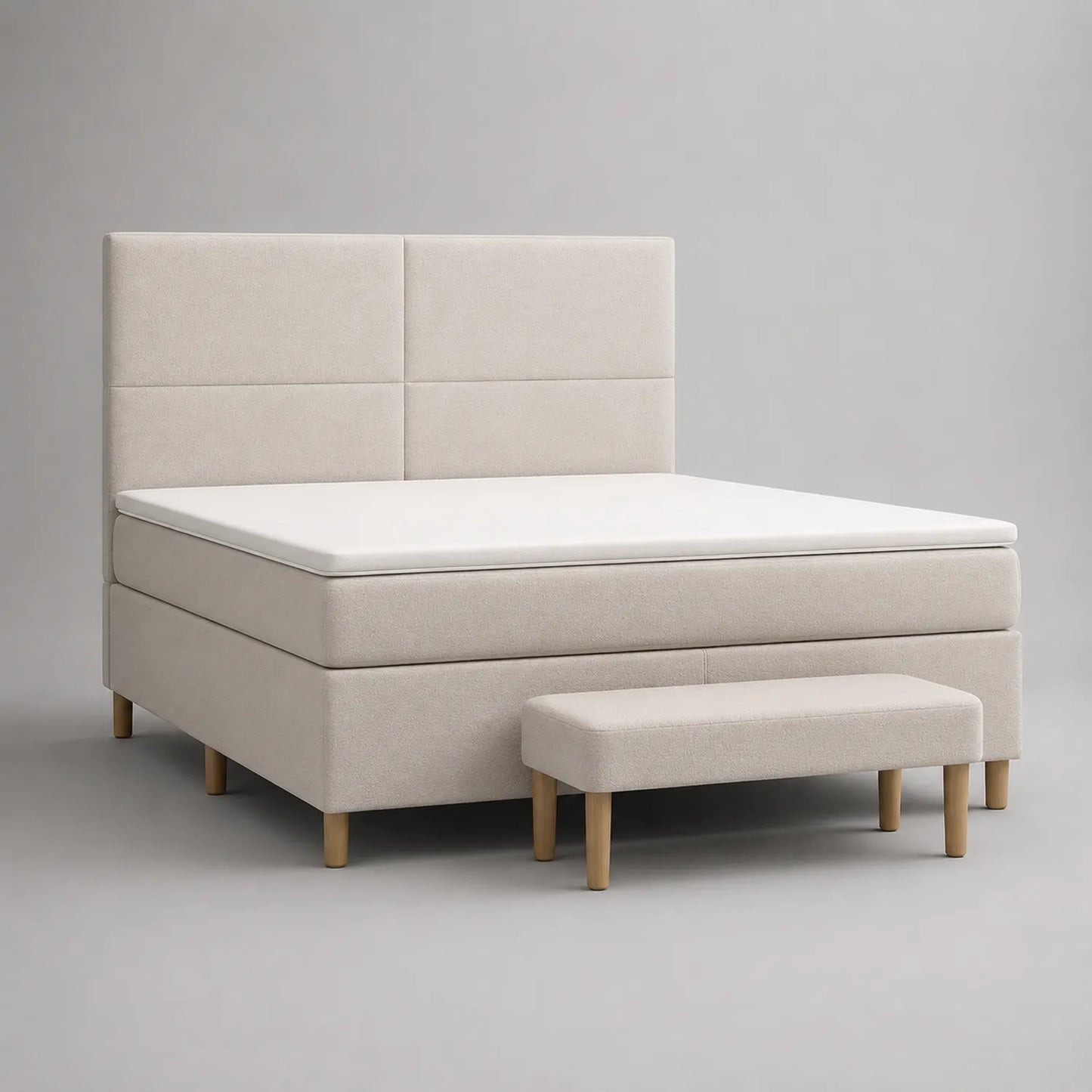 Boxspringbett Beige 180x200 cm mit Fußbank
