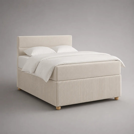 Stoff Doppelbett 200x180 cm Beige mit Holzfüßen