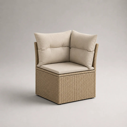 Eckmodul Gartensofa Rattan Beige mit Polyesterkissen