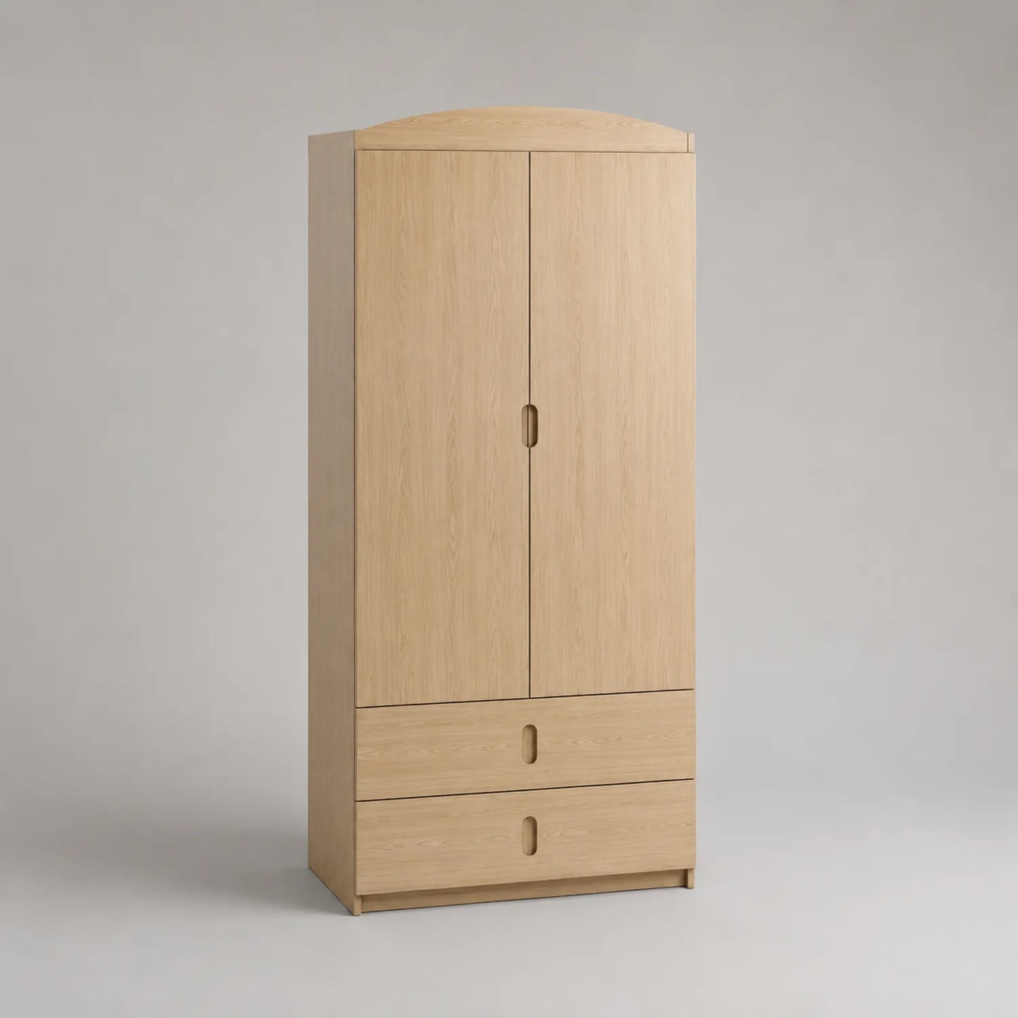 Holz Kleiderschrank mit 2 Türen und 2 Schubladen Eiche Natur
