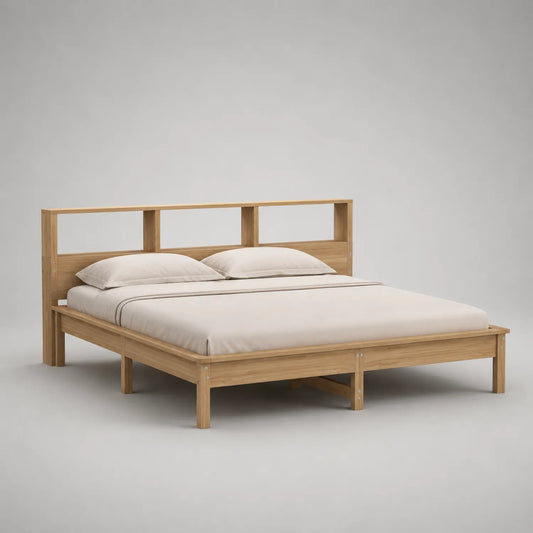 Holzbett Doppelbett mit Kopfteil aus Massivholz 200x180cm Eiche