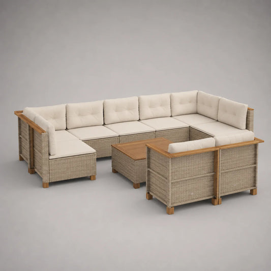 Polyrattan Gartenmöbel-Set mit Tisch und Kissen Beige