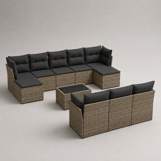 Rattan Ecksofa Set mit Kissen und Tisch, Dunkelgrau, für Außenbereich