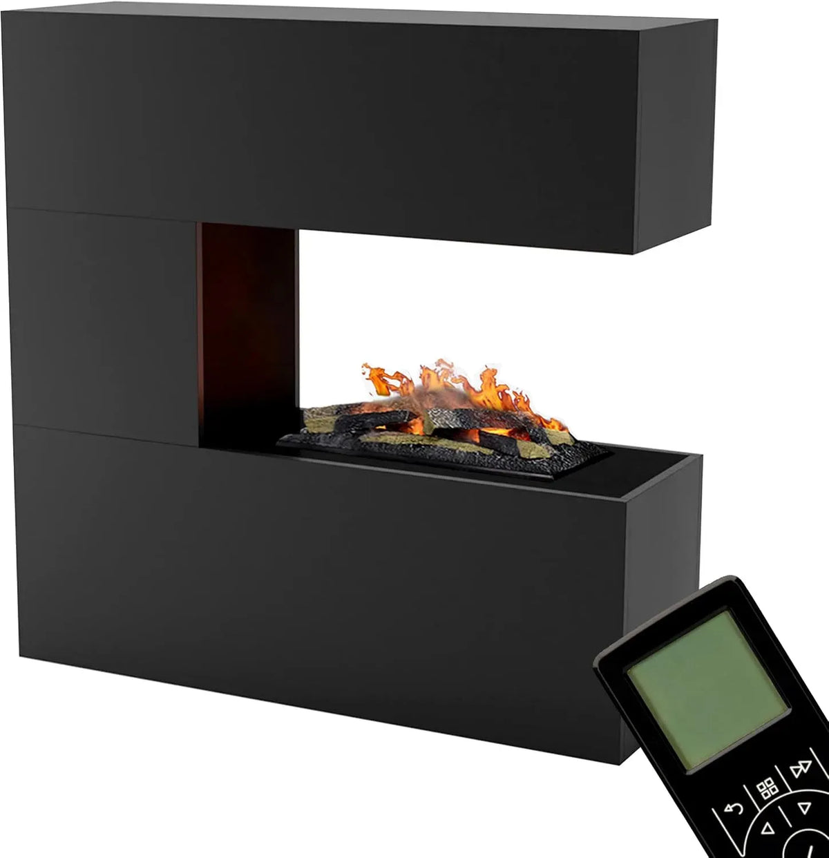 3D-Flammen Kamin, elektrischer Kamin, 120x120x37 cm, 3D-Optik, Dampf, Schwarz, Holz, GLOW FIRE