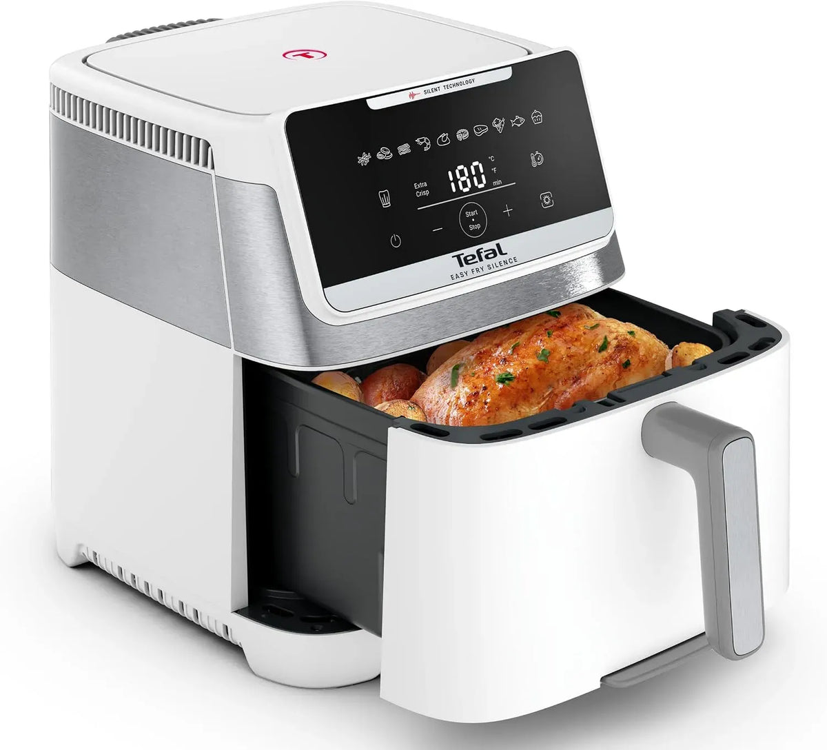 Tefal EY8421E0 Heißluftfritteuse, 7 L, leise, Weiß, 10 voreingestellte Programme, abnehmbares Frontelement, bis zu 8 Portionen, 7 L Fassungsvermögen