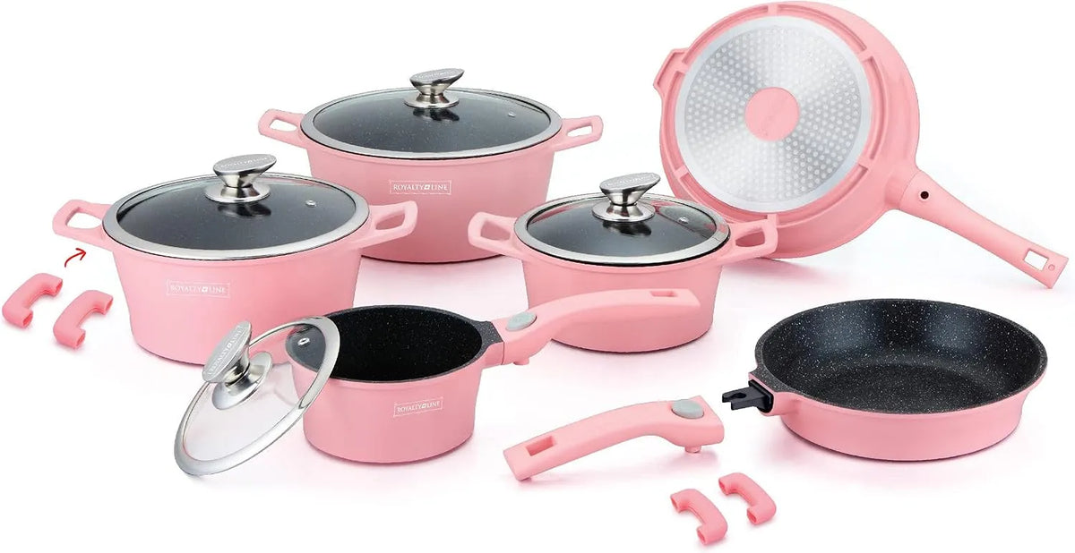 14-teiliges Kochgeschirr-Set aus Aluminium-Druckguss, Line, Marmorbeschichtung, Rosa