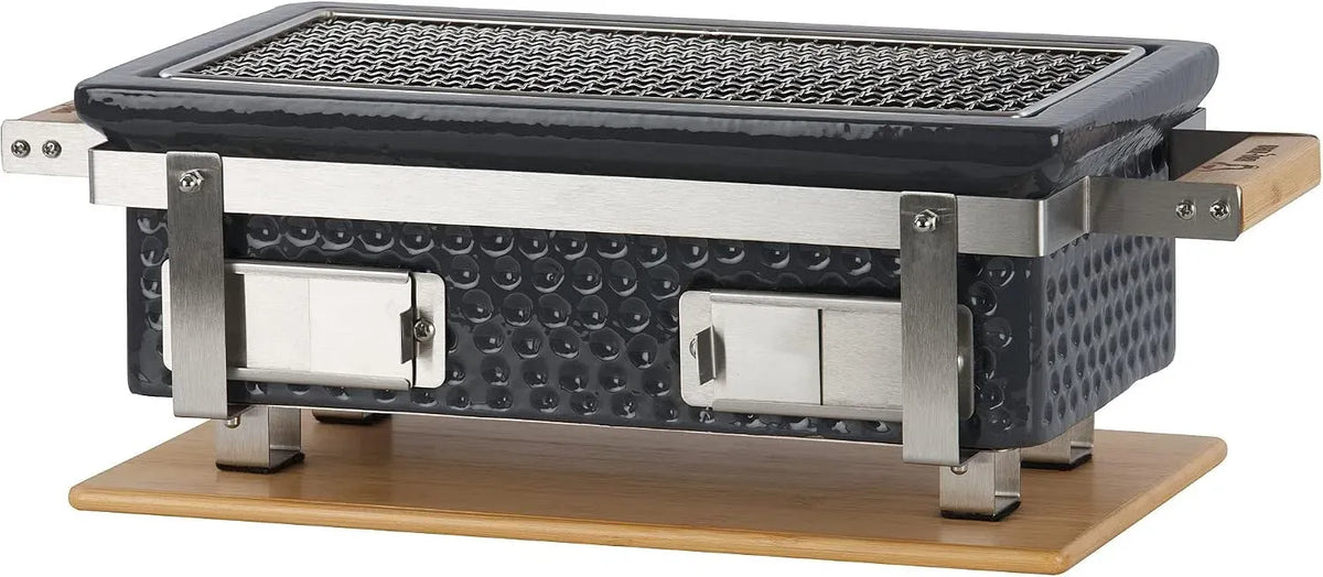 Tischgrill, elektrischer Tischgrill, Holz, Keramik