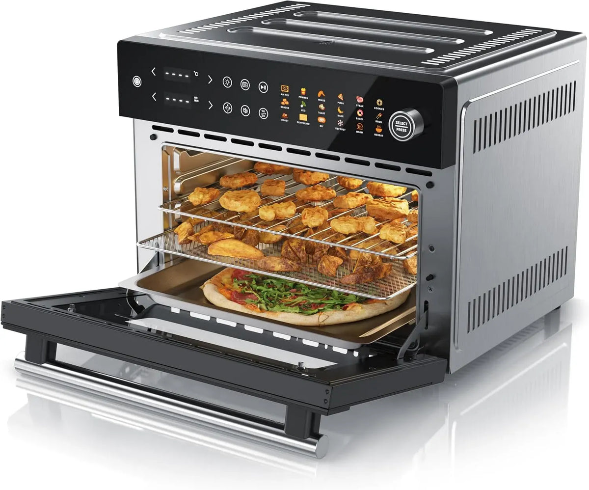 Backofen, 30 L, 1800 W, 18 Programme, kompakt, Edelstahl, großer Innenraum mit 4 Ebenen