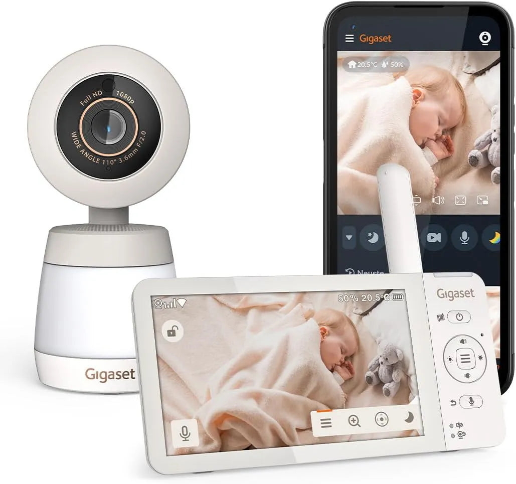 Video-Babyphone, Babyüberwachungsgerät, Touch-Bedienung, WLAN, Full HD, Wärmefunktion, kabellos, Weiß