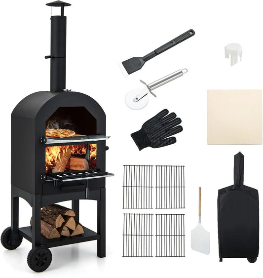 Elektrischer Pizzaofen, GOPLUS, Outdoor, IP65, Grill, Camping, Rädern für Party Camping Picknick BBQ