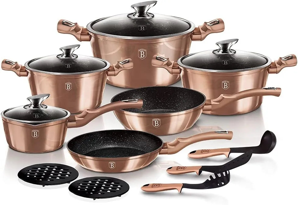 15Pcs Haus Metallisch Kochgeschirr Set, Roségold