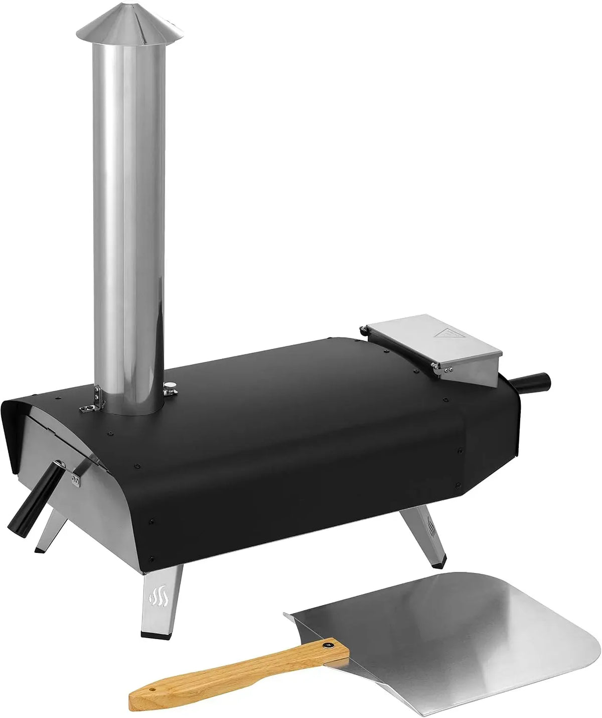 Elektrischer Pizzaofen, Outdoor, Grill, Edelstahl, Edelstahl-Klappfüßen & Pizza-Schaufel, Outdoor-Holzofengrill mit Cordierit-Stein