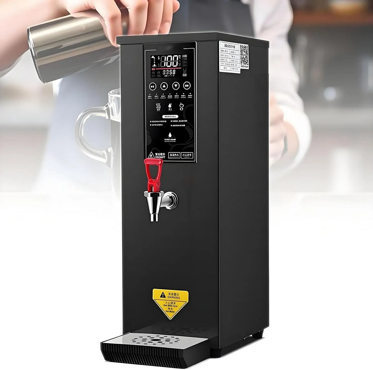 Wasserkocher, 30 bis 100 °C, LCD-Display, Schwarz, 8-Liter-Heißwasserspender Für Den Gewerblichen Gebrauch, LCD-Anzeige