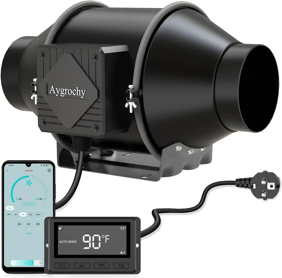 Ventilator, 30 W, 363 m³/h, Aygrochy, WLAN, 2 Temperaturzonen, EC-Motor 30W 363m³/h, WiFi App