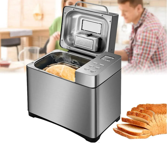 Brotbackautomat, 19 Programme, 500/1000 g, Brotbackmaschine, Brotbackautomat 500g-1000g, Edelstahl, Antikleber Keramikpanne
