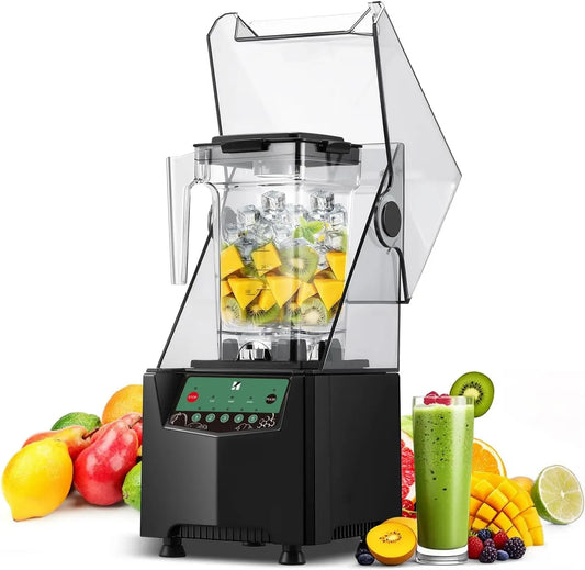 Smoothie-Mixer, leiser Eiszerkleinerer, für Huanyu Gewerblicher Mixer mit Schallschutzhaube, 2 l Fassungsvermögen, 1000 W Hochleistungsmixer zum