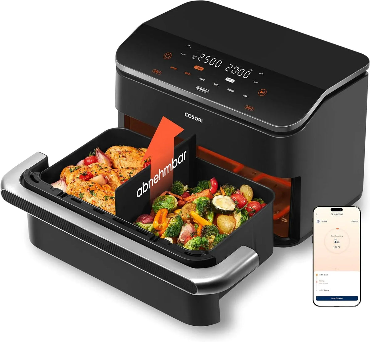 Heißluftfritteuse, 10 L, Flexiblen Kammern, elektrische Fritteuse ohne Öl, Cosori Airfryer